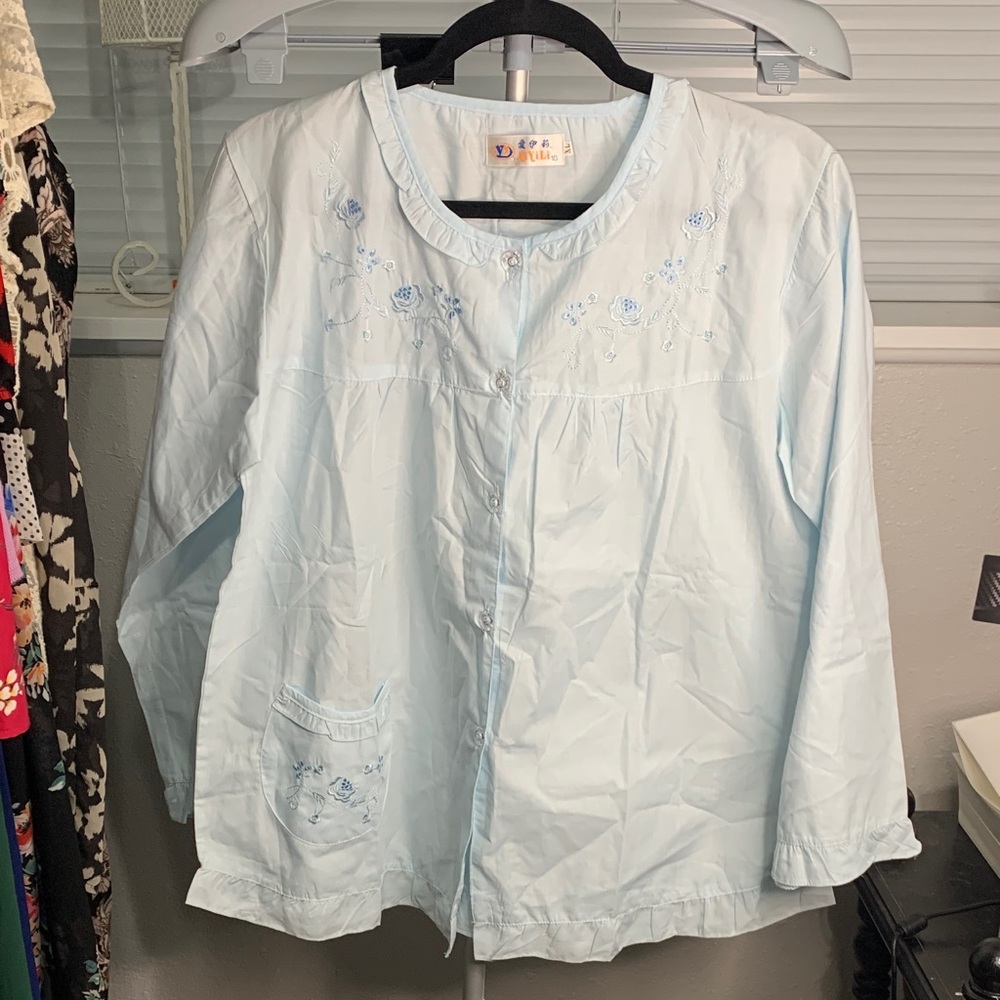 Light Blue Embroidered‎ Blouse